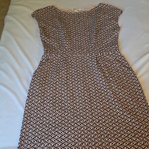 Boden Brown and White Sheath Midi Dress Cap Sleeve. 100% Cotton.